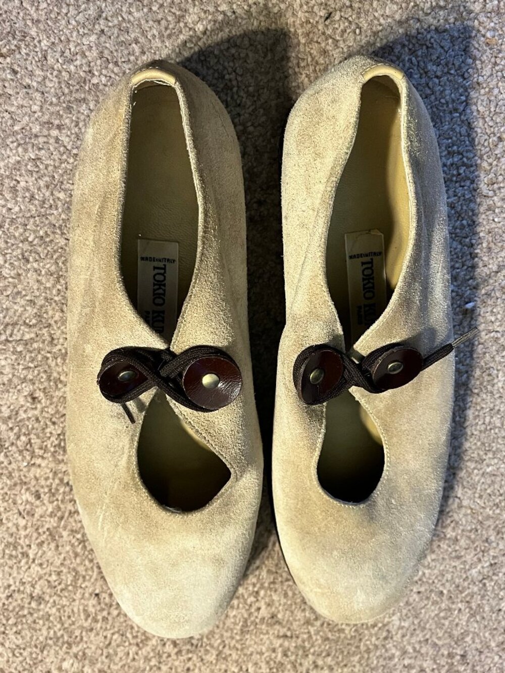 RARE VINTAGE Tokio Kumagi Paris Suede Avant Garde Flats Size 38.5 in Beige